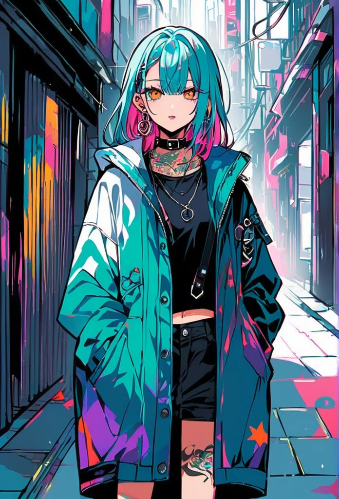 Inner color hair、Tattoo、Earrings、Street fashion