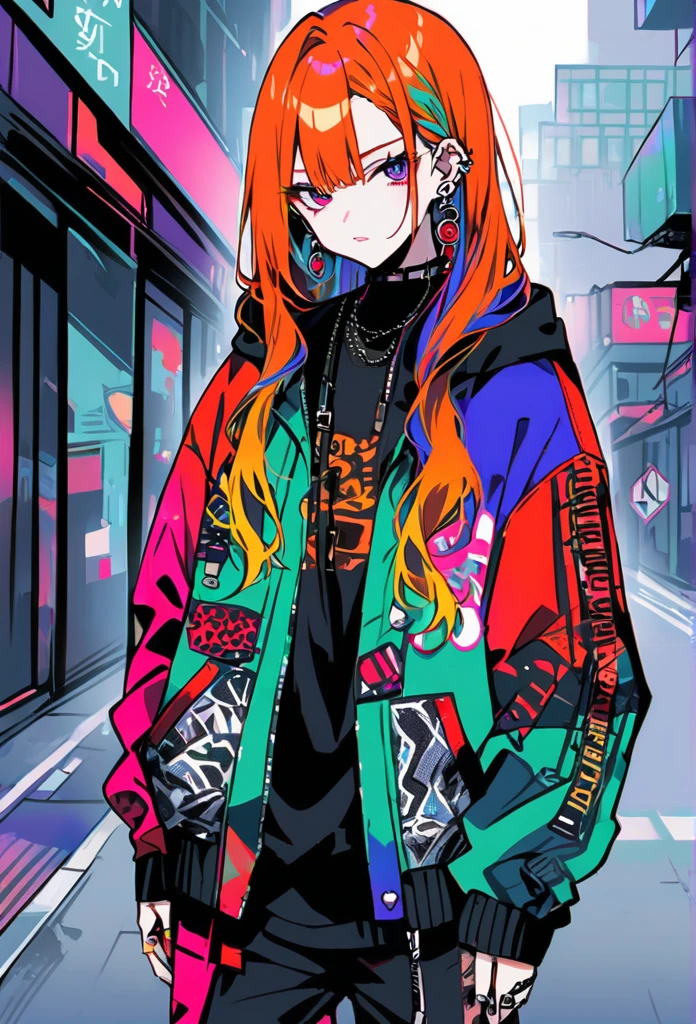 Inner color hair、Tattoo、Earrings、Street fashion