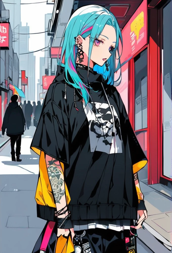 Inner color hair、Tattoo、Earrings、Street fashion
