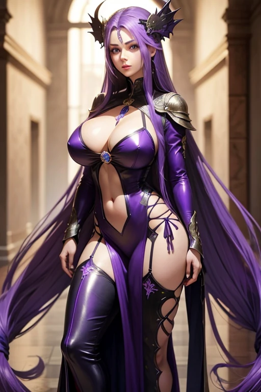very long hair, purple hair, blue eyes, huge breasts,