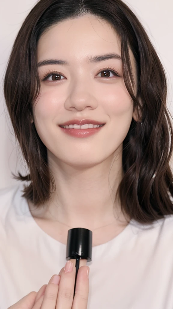 ((Extremely precise and accurate anatomy:1.0)), (photo realistic:1.4), (Hyper realistic:1.4), (Highest qualityの現実的な肌の質感:1.4), (Improvement of quality:1.4), (Enhances the beauty of skin texture:1.1), Clean and glowing skin,(((masterpiece、Attention to detail、Ultra-high resolution、Cute Japanese Woman)))、length, Straight black hair frames her face、Each strand of hair is clearly visible、The skin is white and smooth、Has a natural glow、Fine skin、毛穴のExpressing every detail、A detailed look at the areas with slight redness on the forehead and cheeks、The eyes are dark brown.、Iris Detail、Expressing color gradations and patterns、length, Natural Eyelashes, well-groomed eyebrows、personal々The hair is clearly visible、Light reflects off the eyes、Create small highlights、The nose is delicate、nose孔の細かいディテール、Lips are plump and naturally pink、Fine lines and soft curves of the lips、Glossy Lips、Enhances the shape of your lips、Detailed depiction of lip texture、((depiction of light and shadow))、Soft natural light gently illuminates your face from the front、A faint glow on the forehead, nose, and cheeks、The shadows are softly cast along the contours of the face.、Accentuate the curves of your cheekbones, chin and sides of your nose、Her lip gloss subtly reflects the light...、Increases lip plumpness、The shadows in the hair add depth and dimension、Your hair sparkles in the light、The background is simple and blurry.、Focus on the face、(((Highest quality、Expressing every detail)))