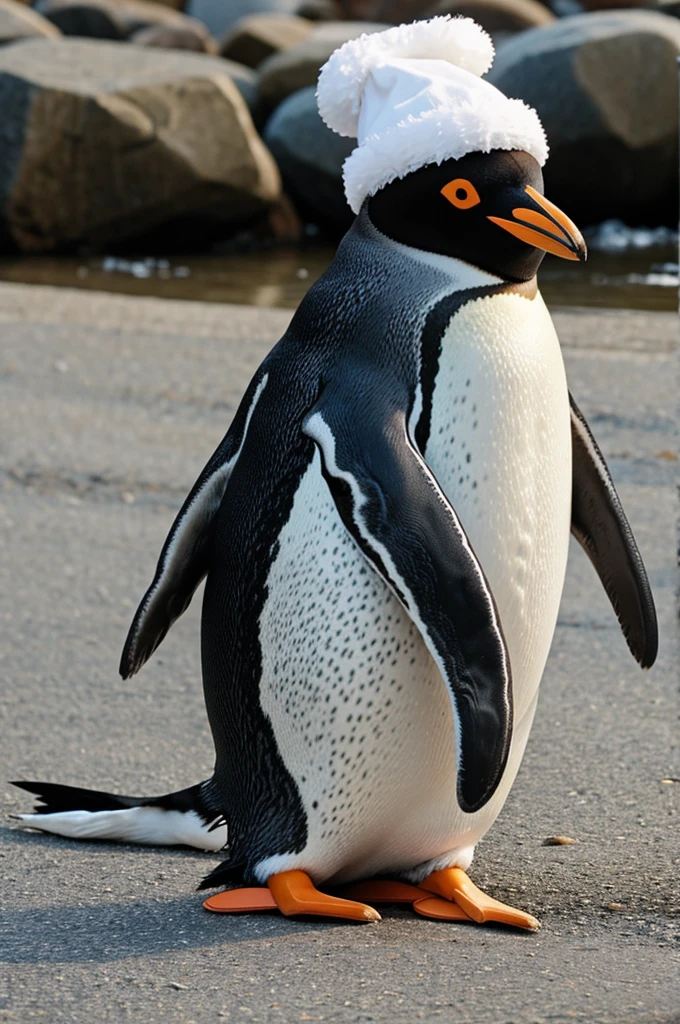 Penguin wearing a wool hat