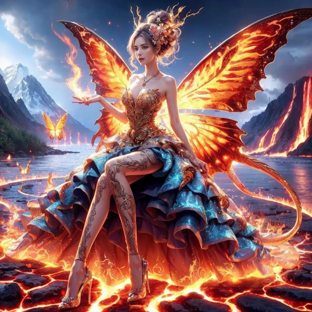 arafed woman with gigantic in a colorful
Tight fire lightning steel dress in front of a building, wearing an ornate outfit, ornate dress, intricate dress, elegant lightning fire dress, ornate and elegant, extravagant dress, inspired by Hedi Xandt, ornate attire, intricate outfit, ornate royal gown, ornate clothing, ornate gown, intricate and elegant, intricate detailed dress, ornate , high heels, royal dress, detailed hand, detailed finger, Fire in the body, Fire on the dress, Fire element, Fire wings, Transparent clothing, masterpiece, best quality:1.2),,(8k,highres,RAW photo,realistic,photo-realistic:1.3),(detailed skin texture,detailed cloth texture,detailed flame texture, beautiful detailed face:1.25),professional lighting,photon mapping,beautiful soft light,radiosity,physically-based rendering,raytracing, model shoot style, model shoot style, (extremely detailed CG unity 8k wallpaper), full shot body photo of the most beautiful artwork in the world, (NSFW), (Nude),ked), (N)