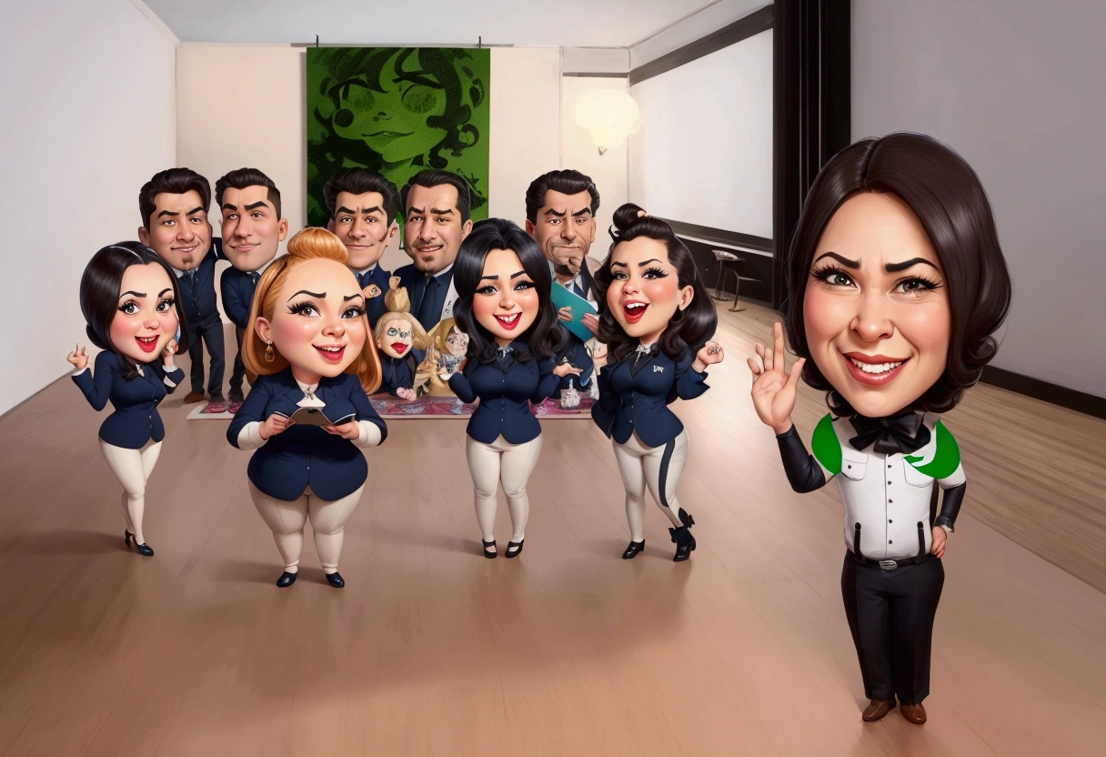 arafed image of a group of people with a picture of them, caricature illustration, charicature, caricature style, caricature, in cartoon style, pleasant, potrait, brilliant, full protrait, friend, chibi, full team, amusing, realistic cartoon, charactor, digital art cartoon, big head, caricature!!!, round, teacher, wide portrait, wonderful