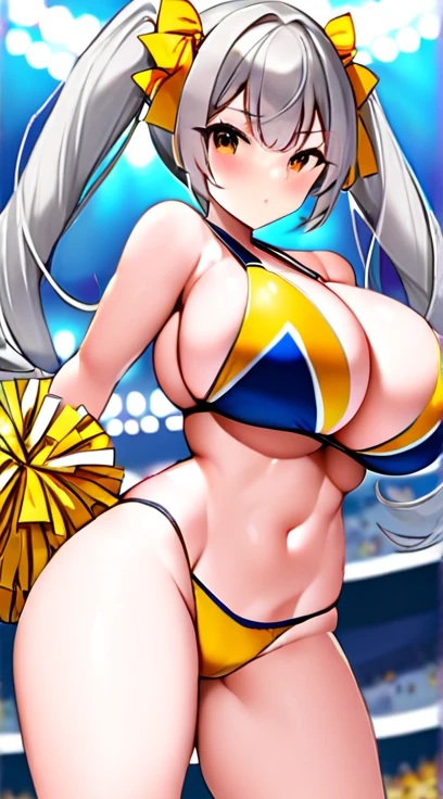 Cheerleader,Big Breasts,Gray Hair,Twin tails,Young girl body