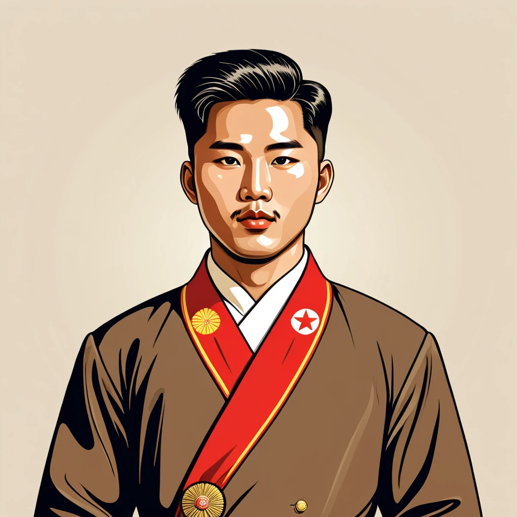 man in north korea folk outfit, vector graphics, strong contours
