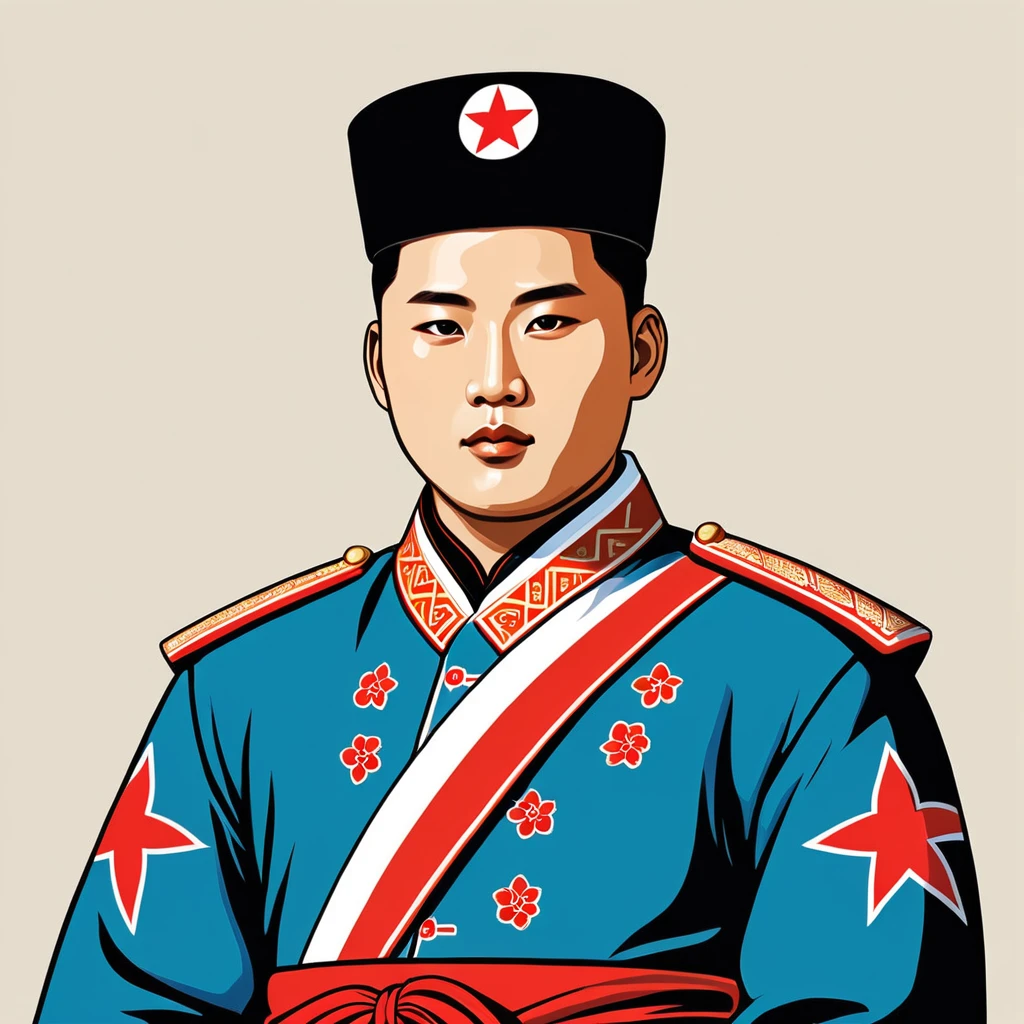 man in north korea folk outfit, vector graphics, strong contours

