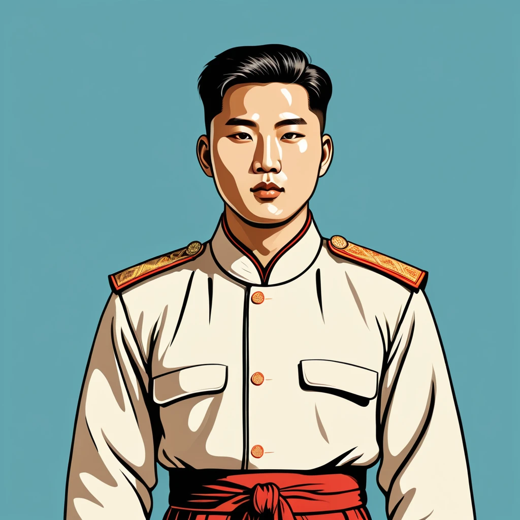 man in north korea folk outfit, vector graphics, strong contours