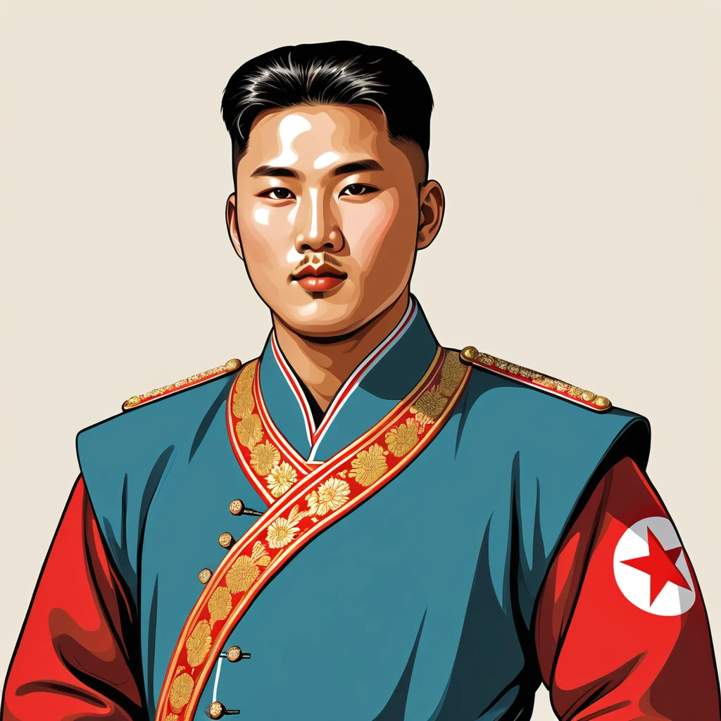 man in north korea folk outfit, vector graphics, strong contours