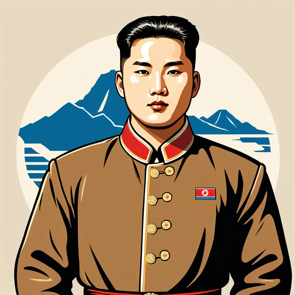 man in north korea folk outfit, vector graphics, strong contours