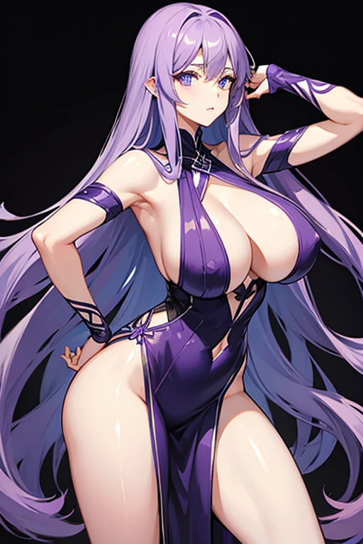 very long hair, purple hair, blue eyes, huge breasts, 