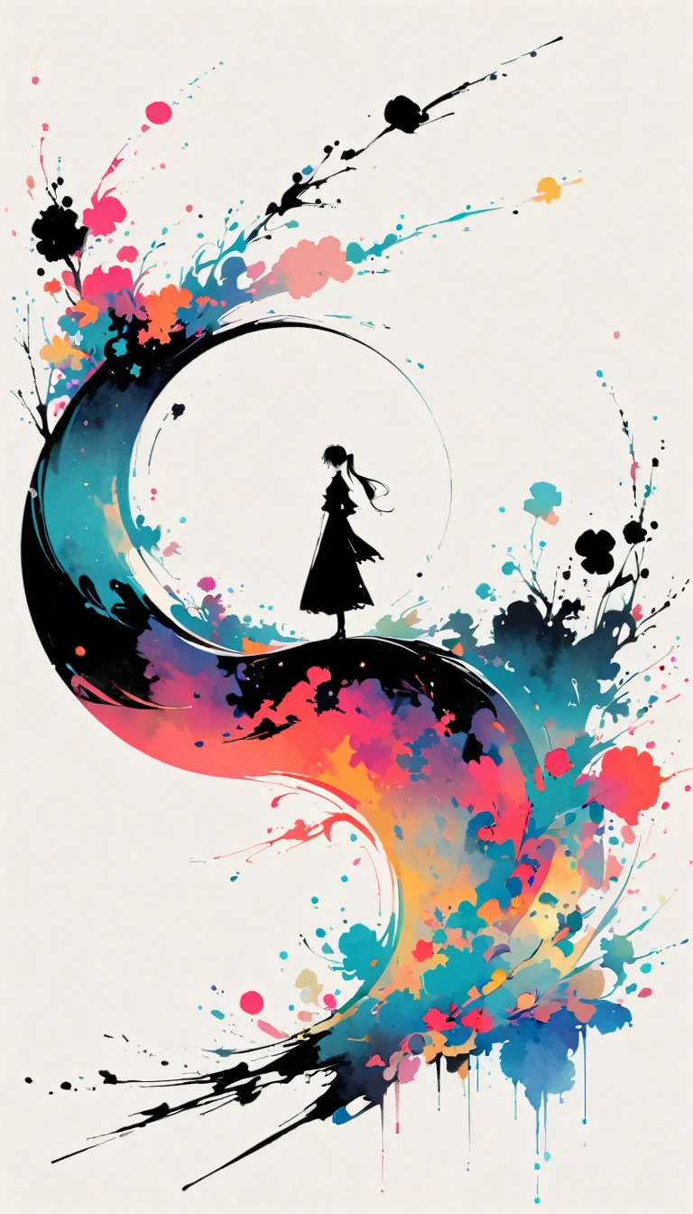 Ponytail girl, Gothic style, Minimalism, Linear style, Huge negative space, Ink Painting, Abstract
