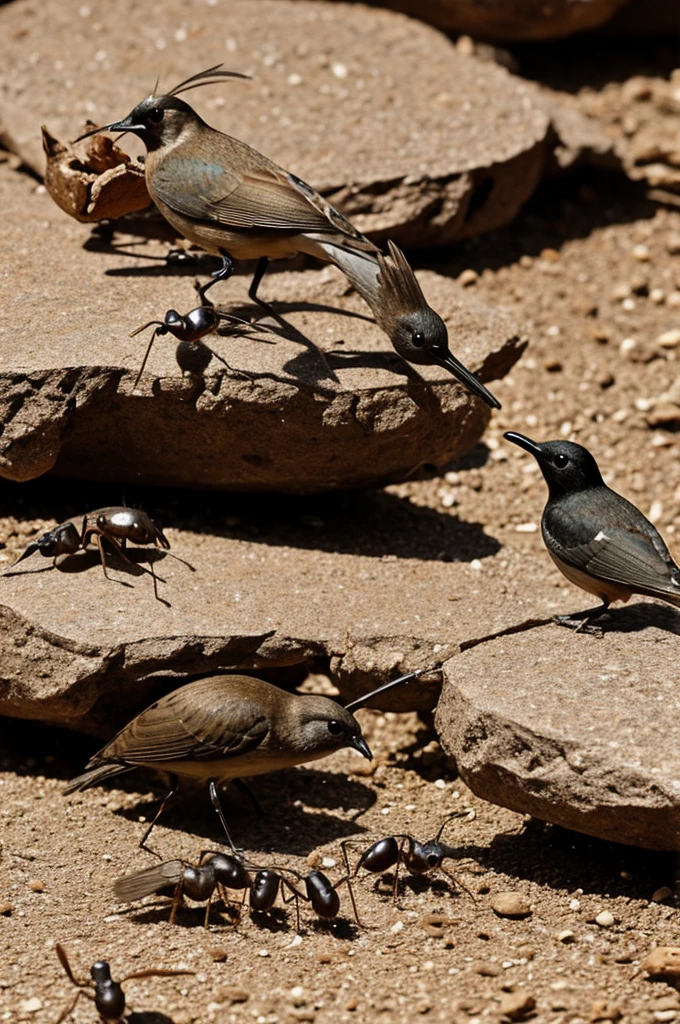 A bird eating ants