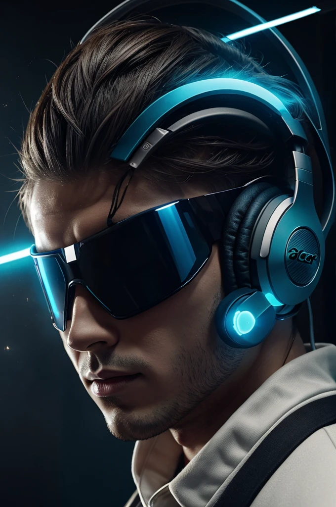 Strict style, ACER design, cold haze, design, headphones, lightning around headphones, product, beautiful banner, magical effects around the headphones, beautiful effects, haze in the background, Magic, headphones, subject, headphones ACER