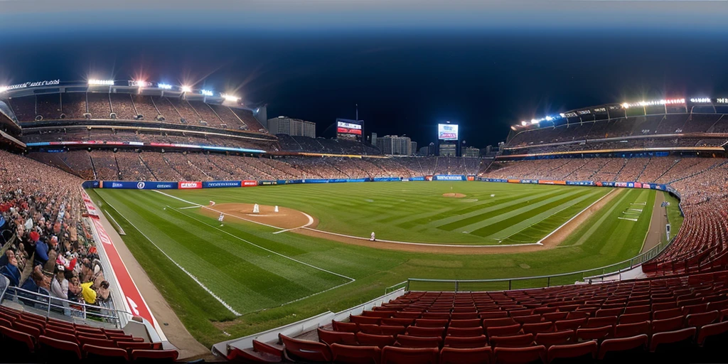 Equirectangular 360-degree panorama view photo with left and right ends seamlessly connected. center of a stadium