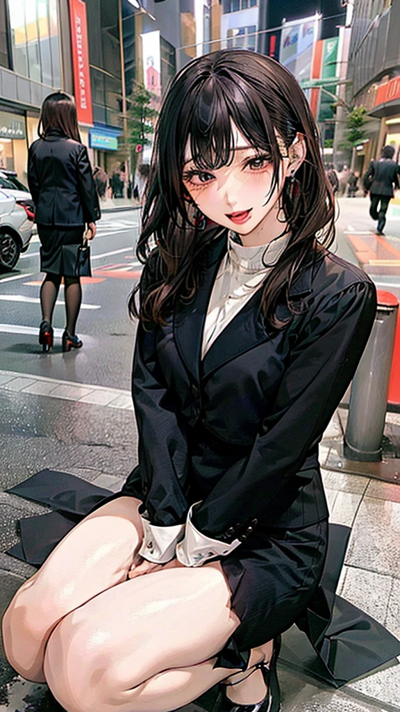 /quality
(masterpiece,best quality,High resolution,高quality,Realistic)

/Hairstyle
(Curly Hair)

/Clothes
(Pencil Skirt,Job interview suit,Black jacket,Torn pantyhose:1.5,Earrings)

/Pose Crouching,sit
Leaning against a wall,
Spread your legs:1.5

(Ahegao,orgasm,vapor:1.5,Wish:1.5),

/Other Crowds:1.5,Fair skin,Feet Focus,Leaning against a wall,male,hand of:1.5,night, roadside,ID card,
