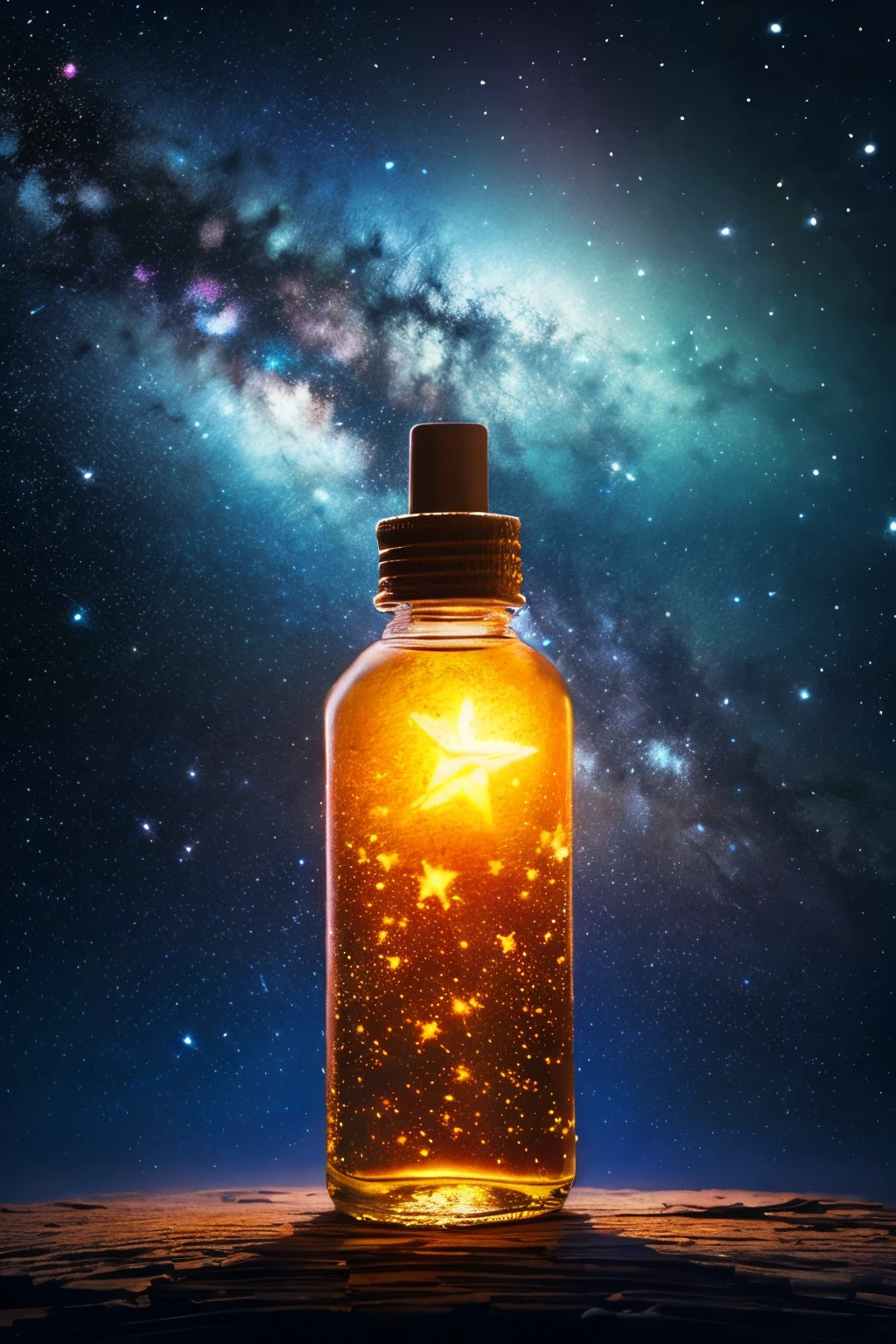masterpiece、Highest quality、(A very delicate and beautiful starry sky scene trapped in a bottle)、World Masterpiece Theatre、High resolution equirectangular projection、Highest quality、Awareness-raising、material、canvas、oil、realism、Realistic