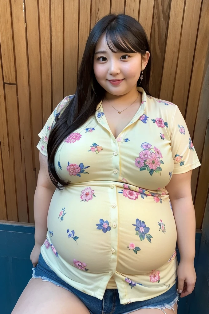 (((Very fat woman)))、Summery shirt、Japanese model、cute、Beautiful Asian Girl、4K、RAW、Ultra HD