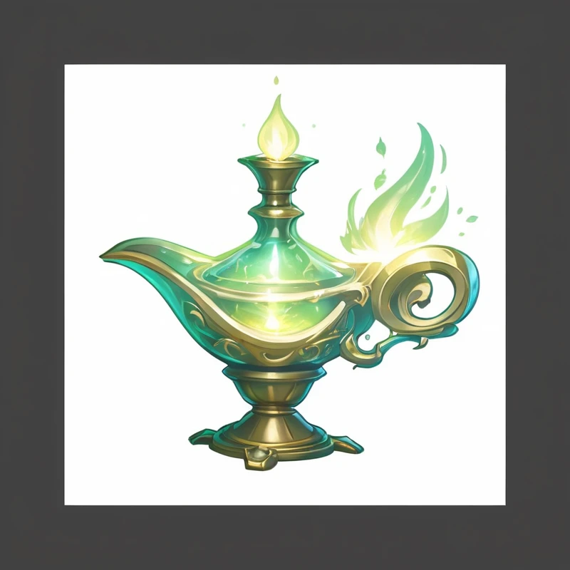 Cartoon image of a lamp, , Concept Art Magic Highlights, Fantasy concept art, potion of healing, alchemy concept, Golden, Magic Glass Container Graphics, Magic Items, holy fire spell art, Glowing Concept Art, Fantasy game spell symbols, Magic Items, powder, Magical glowing skin, Official concept art