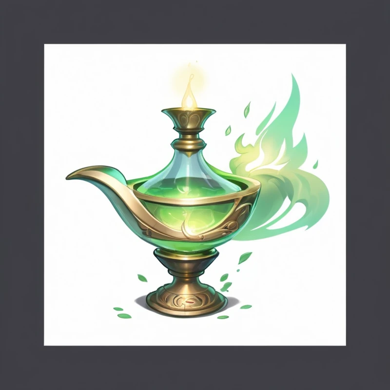 Cartoon image of a lamp， , Concept Art Magic Highlights, Fantasy concept art, potion of healing, alchemy concept,  Golden, Magic Glass Container Graphics, Magic Items, holy fire spell art, Glowing Concept Art, Fantasy game spell symbols, Magic Items, powder, Magical glowing skin, Official concept art