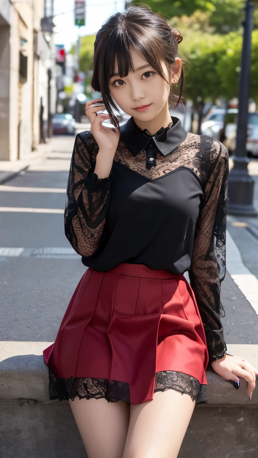 (((Japanese)))(-yeld gi ((((10-year-o gi人、alo))) Black Hair Red Extensions whole body写真 Full Shot short hair Low ponytail whole body Thighs Purple lace blouse Black lace collar Black lace(skirt) Red nails ((mesh)) Black pantyhose cute Moe sleeves Long sleeves Hands in sleeves Between the legs Spread your legs Spread your legs between legs Visible through the gap(Red panties) ((Gothic)) ((punk)) (Long sleeve) ((ロングskirt)) (((Long sleeves口)))