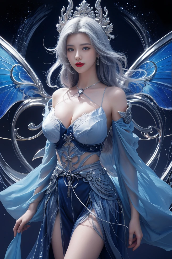 best quality, tmasterpiece,Ultra-high resolution,Clear face,（Reality：1.4），ferpect lighting，(upper body shot), (photorealistic:1.50), anime wallpaper, Guviz style artwork, cover-up fantasy up to magic , by Yang J, Guviz, beautiful artwork illustration, beautiful digital artwork, beautiful digital illustration, Li Song, beautiful anime portrait, art style in Beauvot, Lips wear thick red lipstick,(smille 1:1)