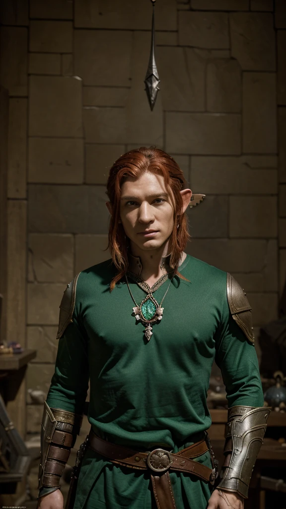 ((best resolution, high definition, Movie Photos, adventurer picture, professional portrait, RPG character posters, Such as Dungeon and Dragons heroes.)), There was a man with red hair and a green shirt., ภาพเหมือนของลูกครึ่งMale Elf, Portrait of a young half-elf wizard., Male Elf, เรนเจอร์Male Elf, half-elf man, Epic RPG visuals, Fantasy RPG, symmetrical images,, Portrait of dnd character, Full body image of DND character, Portrait of an elf