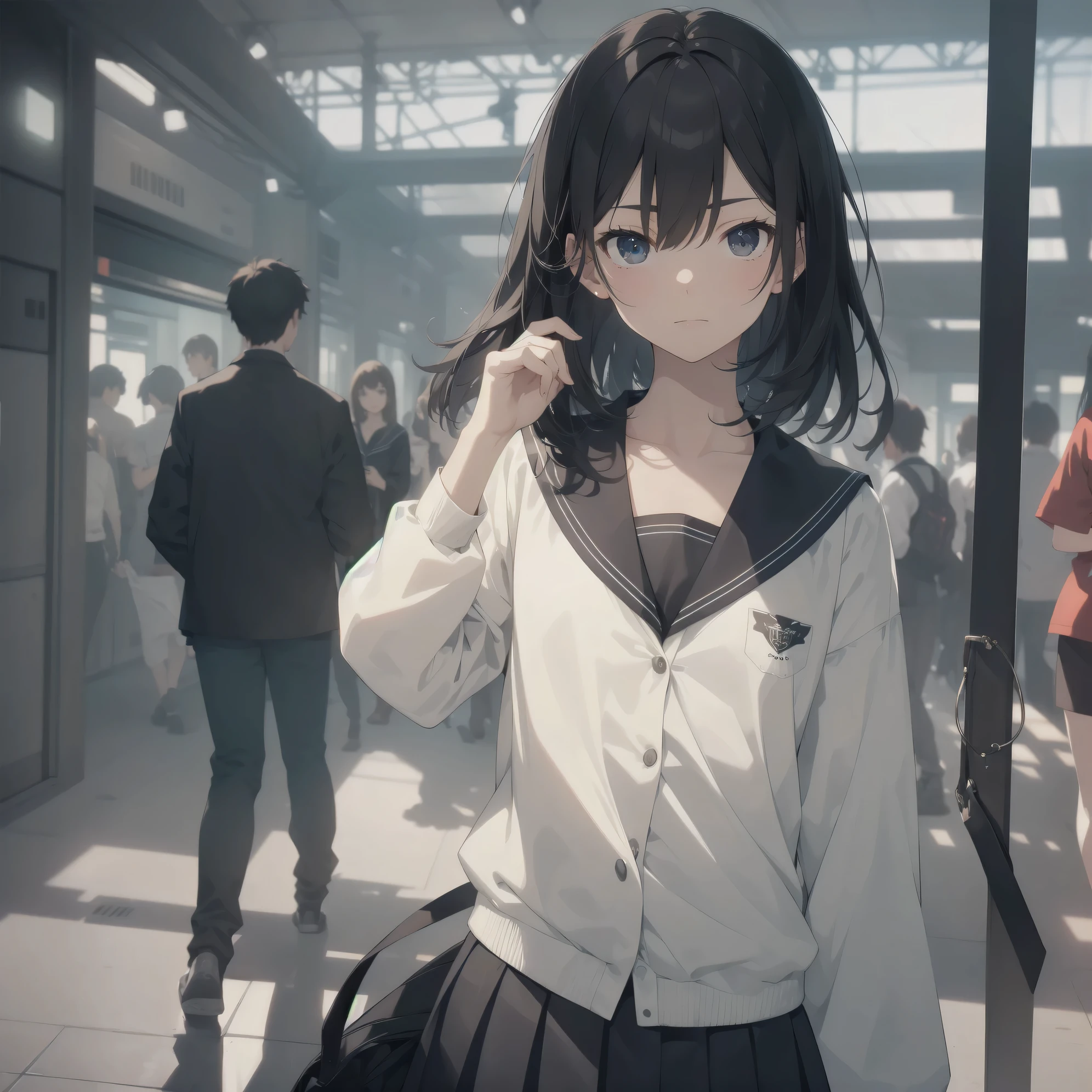 ultra-absurdres-Top quality by artist God, ultra-detailed, high resolution, anime moe artstyle, best anime 8k konachan wallpaper, pixiv contest winner, pool:2810, perfect anatomy,break, 1girl, (Please draw a girl walking sleepily to school alone. )break,(Solo,little female, 13-year-old:1.3),Full limbs, complete fingers,a junior high school student, (very short hair), short cut, flat chest, , small butt, small black eyes, beautiful detailed eyes, well-proportioned iris and pupils, expressive eyes, highres detailed hair, soft expression, salor school_uniform, sailor collar, serahuku, bow, pleated skirt,(Detailed Lighting), (Detailed background), in the School commute route. break,super detailed skin, Best cinematic lighting powered by famous artist, 8k,beauty illustration,photoshop_(medium),very aesthetic,break,((artist:beni_shake )), artist:clamp ,artist:carnelian ,artist:kantoku ,
