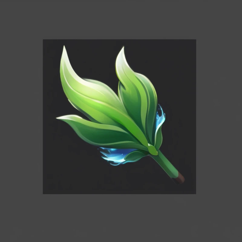 A green and blue flower on a black background, Epic Bay，waves crashing，plant, stylized vegetation, Weed cutie mark, Game assets of plant and tree, Algae plume, ( ( 奇幻plant ) ), Different tone lily ears, plant精灵, 外来plant, Game assets, Grassy, Game Icon Assets, 外来观叶plant, League of Legends Inventory Items