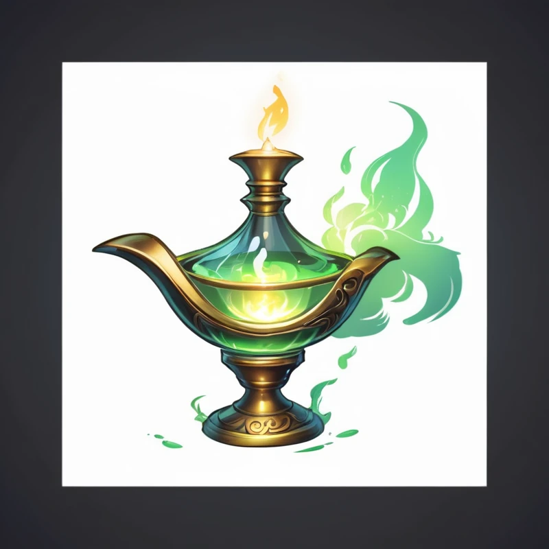 Cartoon image of a lamp, , Concept Art Magic Highlights, Fantasy concept art, potion of healing, alchemy concept, Golden, Magic Glass Container Graphics, Magic Items, holy fire spell art, Glowing Concept Art, Fantasy game spell symbols, Magic Items, powder, Magical glowing skin, Official concept art
