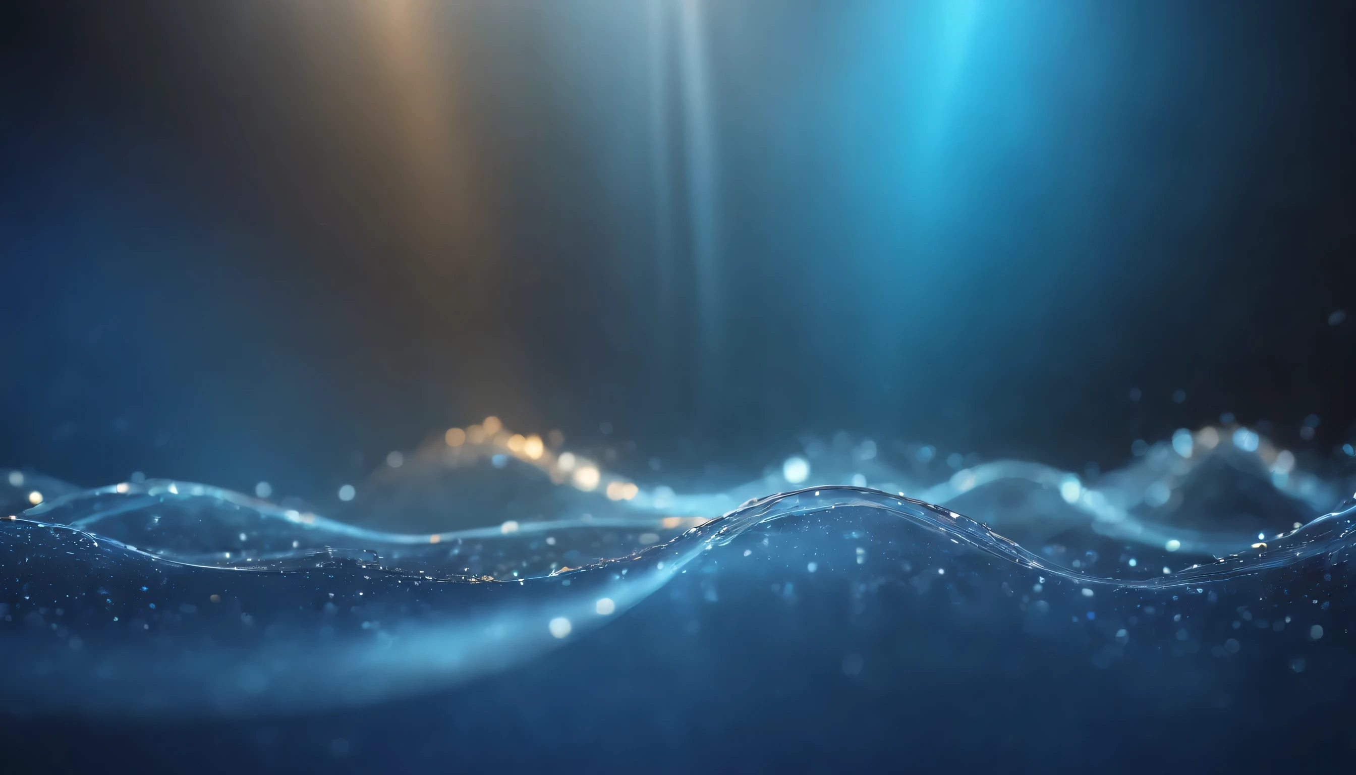 Close-up of blue waves,There are lights on a dark background, particle waves, lightwave, waves and particles, wave of water particles, Particle light, glowing tiny blue lines, Glowing background lighting, electric aura with particles, particle illumination, ambient light background, Light particles, Cool background, soft blue light, glow wave, infinite quantum waves, Glowing particles