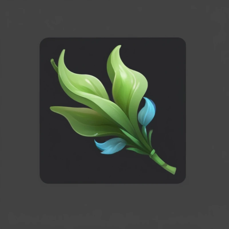 A green and blue flower on a black background, Epic Bay,waves crashing,plant, stylized vegetation, Weed cutie mark, Game assets of plant and tree, Algae plume, ( ( 奇幻plant ) ), Different tone lily ears, plant精灵, 外来plant, Game assets, Grassy, Game Icon Assets, 外来观叶plant, League of Legends Inventory Items