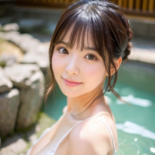 Age 27 girl Cute face Cute hairstyle Super big breasts Just looking at it makes me fall in love hot spring Towel only