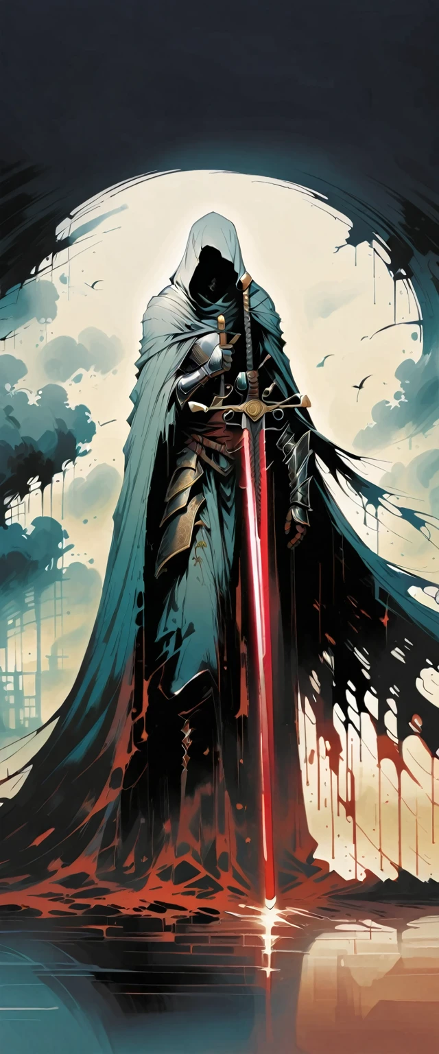 Grim Sniper,Holding a huge sniper rifle,Simple lines,Abstract Art,