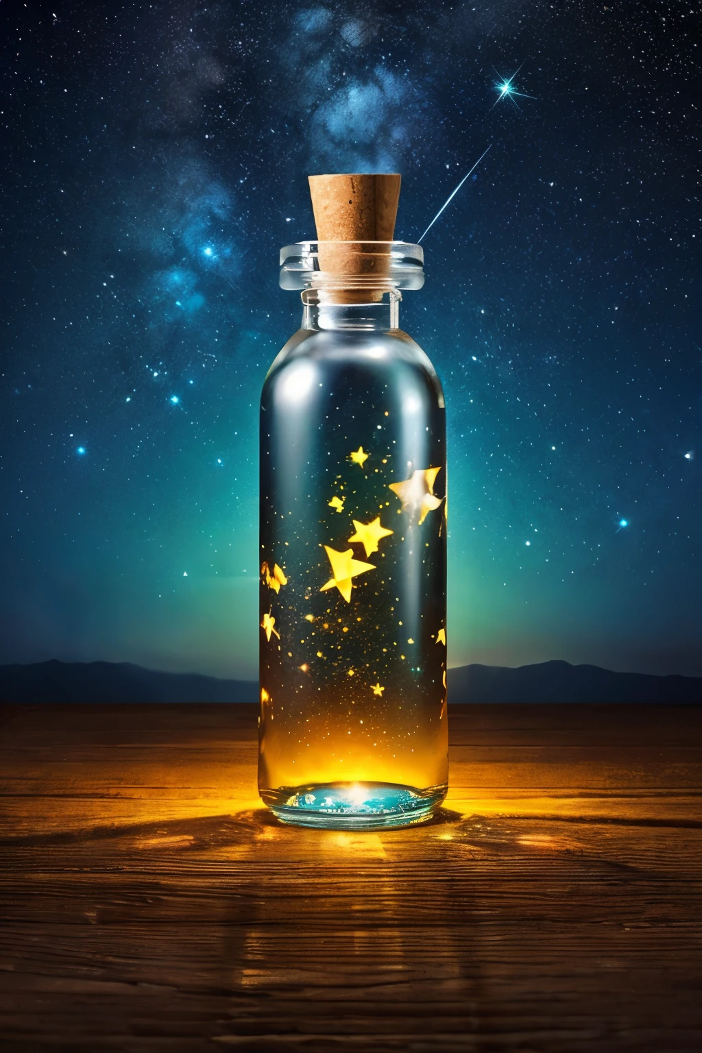 masterpiece、Highest quality、（A very delicate and beautiful starry sky scene trapped in a bottle）、World Masterpiece Theatre、High resolution equirectangular projection、Highest quality、Awareness-raising、material、canvas、oil、realism、Realistic