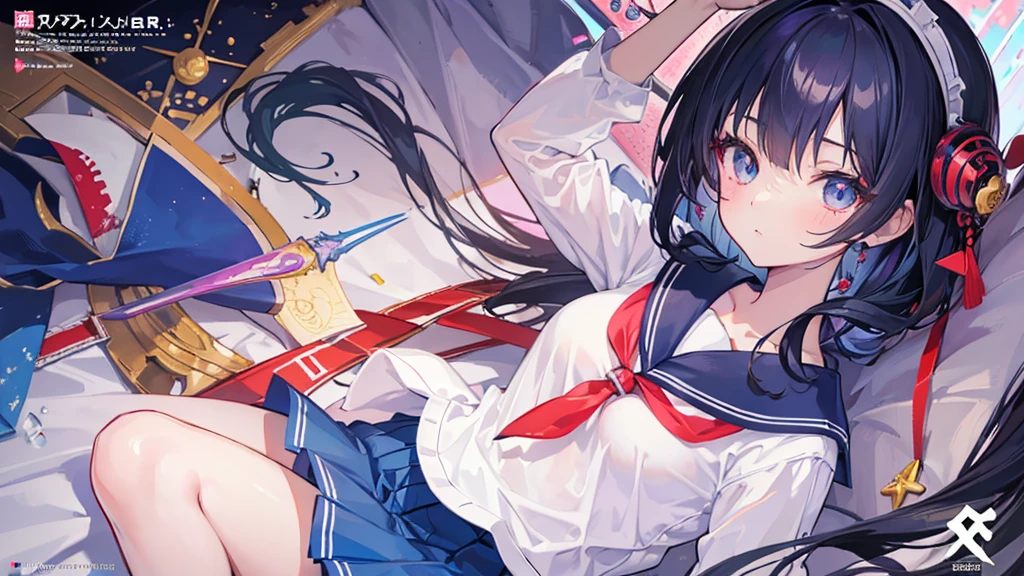 (Highest quality,Tabletop:1.2),(Anime Style,Comic Core:1.1),One Girl,Cute Style,Adorable,Highly detailed eyes,Highly detailed face,Very fine hair,About Hipdar,8k,solve,high school girl,Sailor suit,