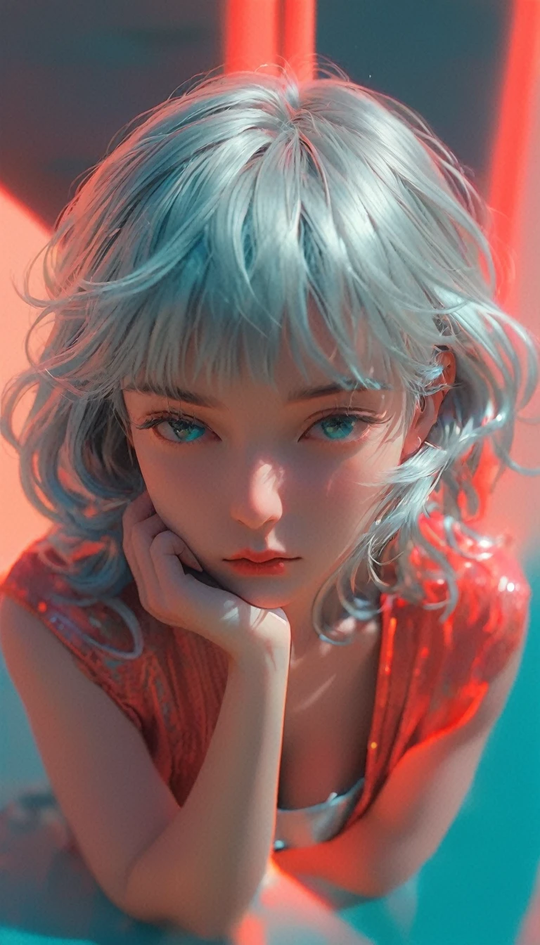 longeyelashes, solid circle eyes, silver hair, half-closed eyes, sad, drop shadow, anaglyph, stereogram, tachi-e, atmospheric perspective, wide shot, reflection light, 8k, super detail, best quality, anatomically correct