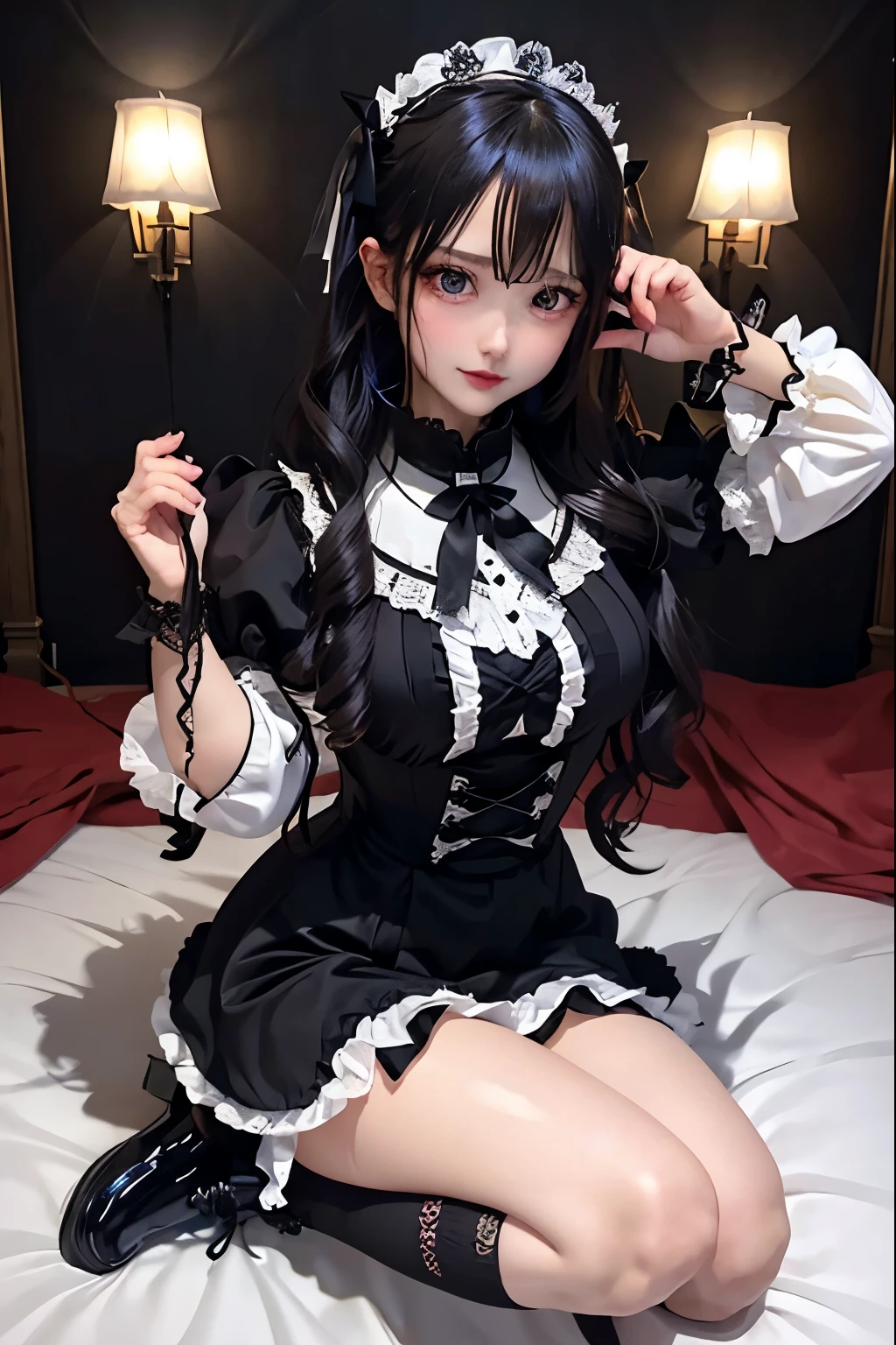 ハードなDark Gothicメイク、Black dark eyeshadow、sad、Good skin radiance、Dark Gothicメイク、Dark smile、palace、The beauty of fragrance、24-years-old、Expression of intense sexual pleasure、Embarrassed look、Dark Gothic、Highest quality、Expression of sexual pleasure without pain、Drunk face、Purple maid outfit、Mysterious、Noble、sexy、Loving smile、Twin tail hair、Right blue eye、Left eye is red、Super tempting pose、Platform Heel Shoes、Heavy makeup、Gothic ta clothes、Silver Hair、Long Hair Straight Hair、Cute Gothic Loliress、Beautiful Face、elegant features、Attractive face、Stained glassを背景に、Chest glistening with sweat、The room is dark、goth long dress、Bell Sleeves、Wizard Sleeve、Decadent look、Sexually excited expression、Glossy thighs wet with water、Thighs that are wet and shiny with oil、Background of a room full of roses、sad表情、Rose Maiden、The embroidery is pink、The dress has pink embroidery.、Thigh-high socks、Knee-high socks、Gentle expression、Dark black eyeshadow、Stained glassとバラの背景、thighs are a little thin、Female Duo、Female couple、dark church background、Stained glass、Black metal world、Dark Castle、Dark Room、Slender body、gothic long dress、Victorian dress、Small breasts、Hold the wine in your right hand、Hold the lantern in your left hand、pantyhose、The bed is covered with roses、Her thighs are shining with sweat、My body is wet and shiny、Lots of glitter on the thighs、sweating、私の太ももはsweatingでベタベタしている、Sweat glistening on my thighs、The whole body is sweaty and shiny、I sweated a lot.、My thighs are sweaty、Wet thighy thighs are shining with sweat、A lot of sweat glistening all over the body、Slender body、Put your head on the pillow、Sleeping on a bed、Beautiful legs、Stretching legs、Lie down in bed、Lie on your back in bed、Thin legs、