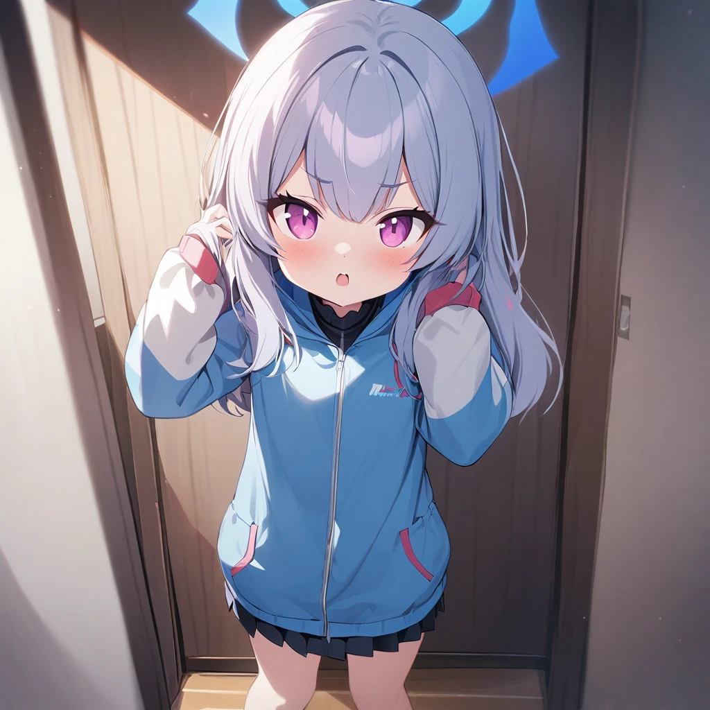 mutuki(blue archive),1girl,solo,looking at viewer,near,standing up,in room