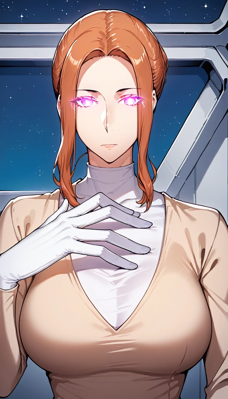 Kyouka Tachibana - Tachibana-san-chi no Dansei Jijou Matome Ban - PonyXL 1milf, mature female, mothely, seductive fat body, brown hair, (Flowing hair:1.2), (Overhead view),dynamic angle,ultra-detailed, illustration, close-up, straight on, 1milf, Her eyes shone like dreamy stars,(glowing eyes:1.233),(beautiful and detailed eyes:1.1),(expressionless,closed mouth),(standing), 
(mechanic room with toolsand spaceship windowin a white SPACESHIP),
(night:1.2),dreamy, [[delicate fingers and hands:0.55]::0.85],(detail fingers),