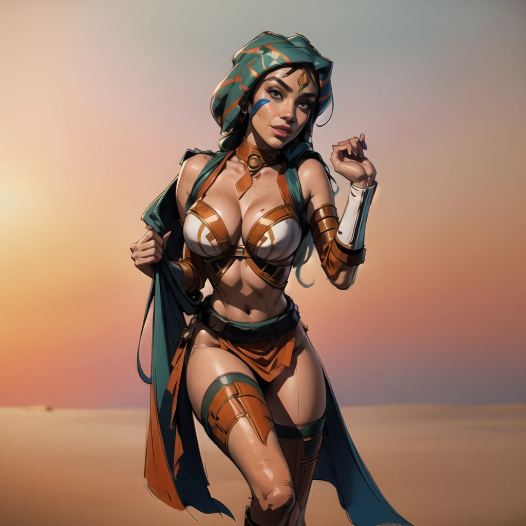 (((((sexy))))), ((ultrahigh resolution, great quality)), (((8k, photo and raw, best quality, masterpiece, hyperrealistic))), incredible, extremely detailed, sharp focus, real person, only one girl, ((1 very girl attractive and beautiful)), Detailed face, ((twenty one years)), ((model body, sexy body, slim body)), (((((ahsoka tano ready for combat, face of concentration and courage, star wars, starwars, on an empire spaceship, on the planet Geonosis, ahsoka tano, playboy photo style, captivating and tempting, posing smiling, Realistic, sensual look, sexy, Instagram model, Sensual, sexy smile, sensual posing, natural pose, happy and sexy expression, goddess, perfect physical proportions, hands behind the back))))), ((beautiful smile, sexy smile)), ((perfect mouth)), ((perfect legs)), navel piercing, (Beautiful face), sinuous look, sexy look, half smile, stitching, smooth skin, ((detailed skin)), cinematic lighting, (((perfect detailed and pretty eyes))), ((Highly detailed body, perfect body measurements)), ((detailed and tempting lips)), ((marking body clothes, Marked breasts, Generous cleavage)), 1 navel, rosy cheeks, ((Juicy and sexy lips, perfect lips)), naughty smile, wild and sexy hair, Full body view, ((masterpiece)), (((best quality))), (((ultra high))), (((hyperrealistic))), (((photorealistic))), Highly detailed CG unit 8k wallpaper, shot style, complex, High detail, Dramatic, Highest Quality Movie Still Image, Masterpiece, Best Quality, Realistic Ultra Detailed Rendering Style, ((Natural Light)), Crisp Characte, DSLR, Fujifilm XT3, intricate details, natural photography, ((sketch effect))