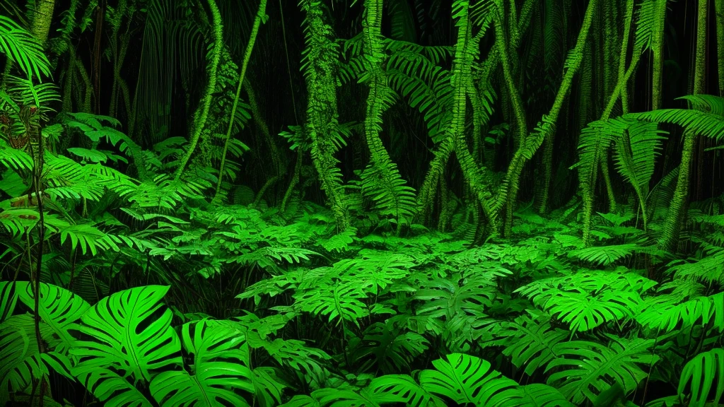 a close up of a rain storm in a jungle with trees, wet lush jungle landscape, deep jungle from another world, jungle environment, lush rain forest, eerie jungle, beautiful jungle, in a highly detailed jungle, 8 k resolution digital painting, in a deep lush jungle at night, 8k resolution digital painting, rainy environment, tropical forest, rainforest