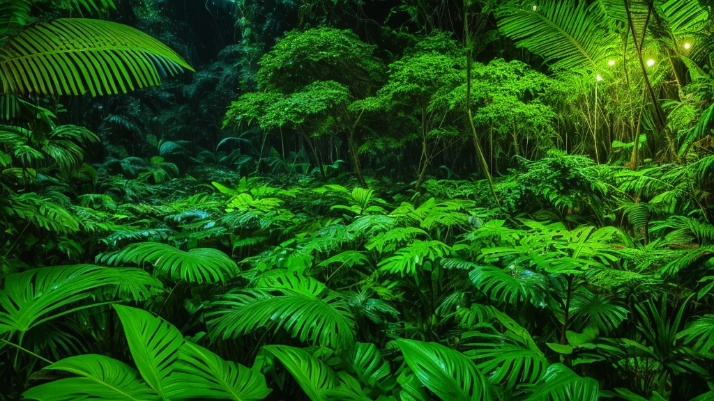a close up of a rain storm in a jungle with trees, wet lush jungle landscape, deep jungle from ther world, jungle environment, lush rain forest, eerie jungle, beautiful jungle, in a highly detailed jungle, 8 k resolution digital painting, in a deep lush jungle at night, 8k resolution digital painting, rainy environment, tropical forest, rainforest