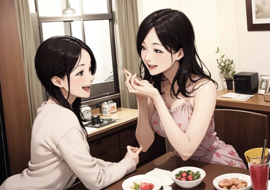One woman、30 years old、Beauty、Having a good laugh、A room in an apartment。