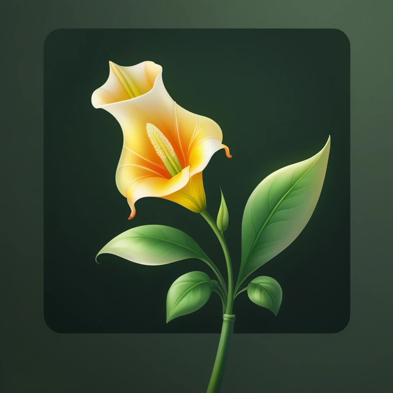 there is a flower that is on a stem with leaves, Game Icon Assets, lily flower, lily, flower, 非常Stylization, depicting a flower, Stylization艺术, glowing delicate flower, 游戏图标Stylization, 高度Stylization, Game assets, Stylization的游戏艺术, Stylization, Stylization的植被, Mandala, angel trumpet