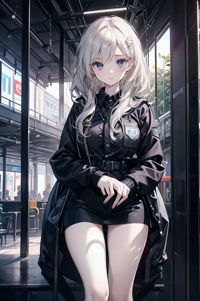1 Girl:1.3), Solitary, __body parts__ Delicate and realistic skin, Pale skin, Large target, Official Art, Unity 16K Wallpaper, Ultra Detailed, beauty, masterpiece, best quality, Awesome atmosphere, Calming color palette, A calm mood, Soft shadows, Airline stewardess, charm，Large Breasts，Black tights，Police Uniform，Black jeans