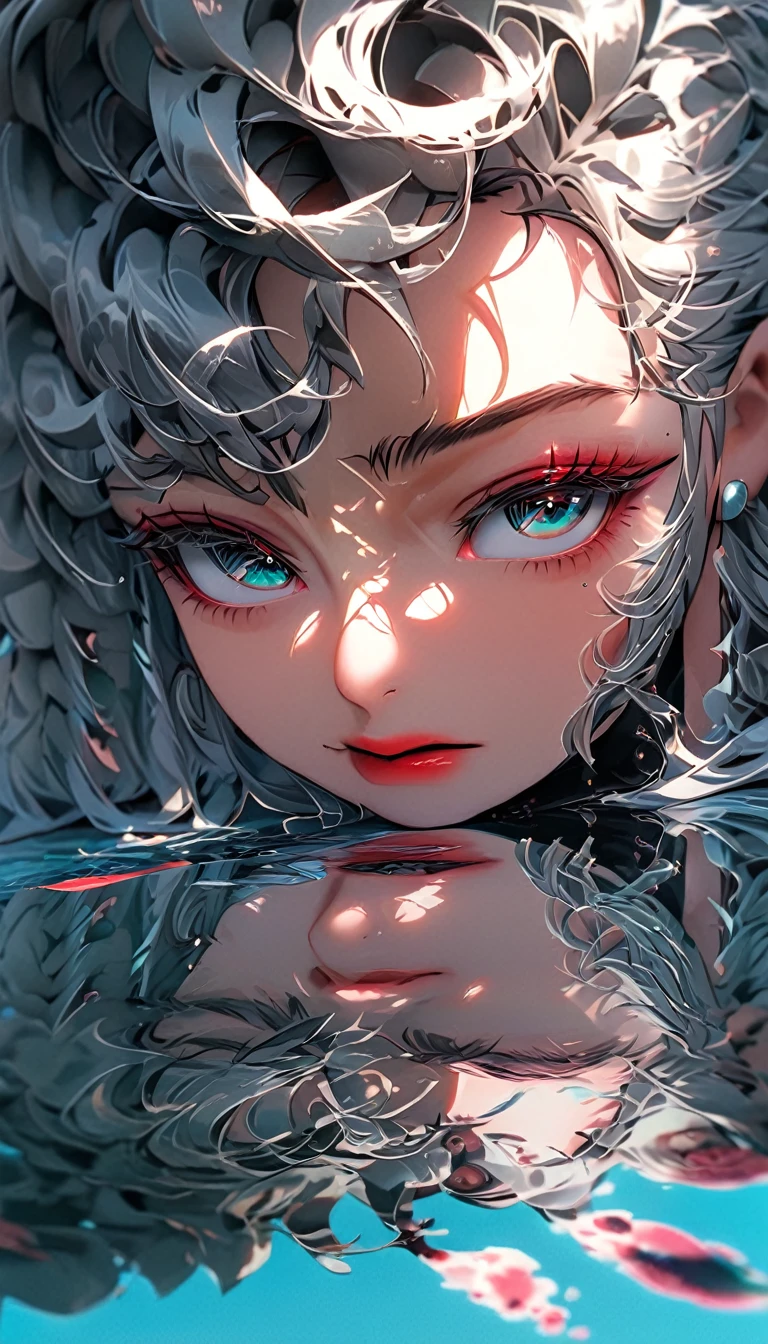 longeyelashes, solid circle eyes, silver hair, half-closed eyes, sad, drop shadow, anaglyph, stereogram, tachi-e, atmospheric perspective, wide shot, reflection light, 8k, super detail, best quality, anatomically correct