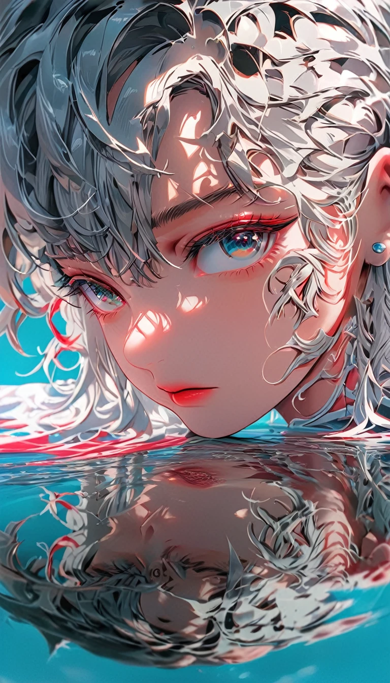 longeyelashes, solid circle eyes, silver hair, half-closed eyes, sad, drop shadow, anaglyph, stereogram, tachi-e, atmospheric perspective, wide shot, reflection light, 8k, super detail, best quality, anatomically correct