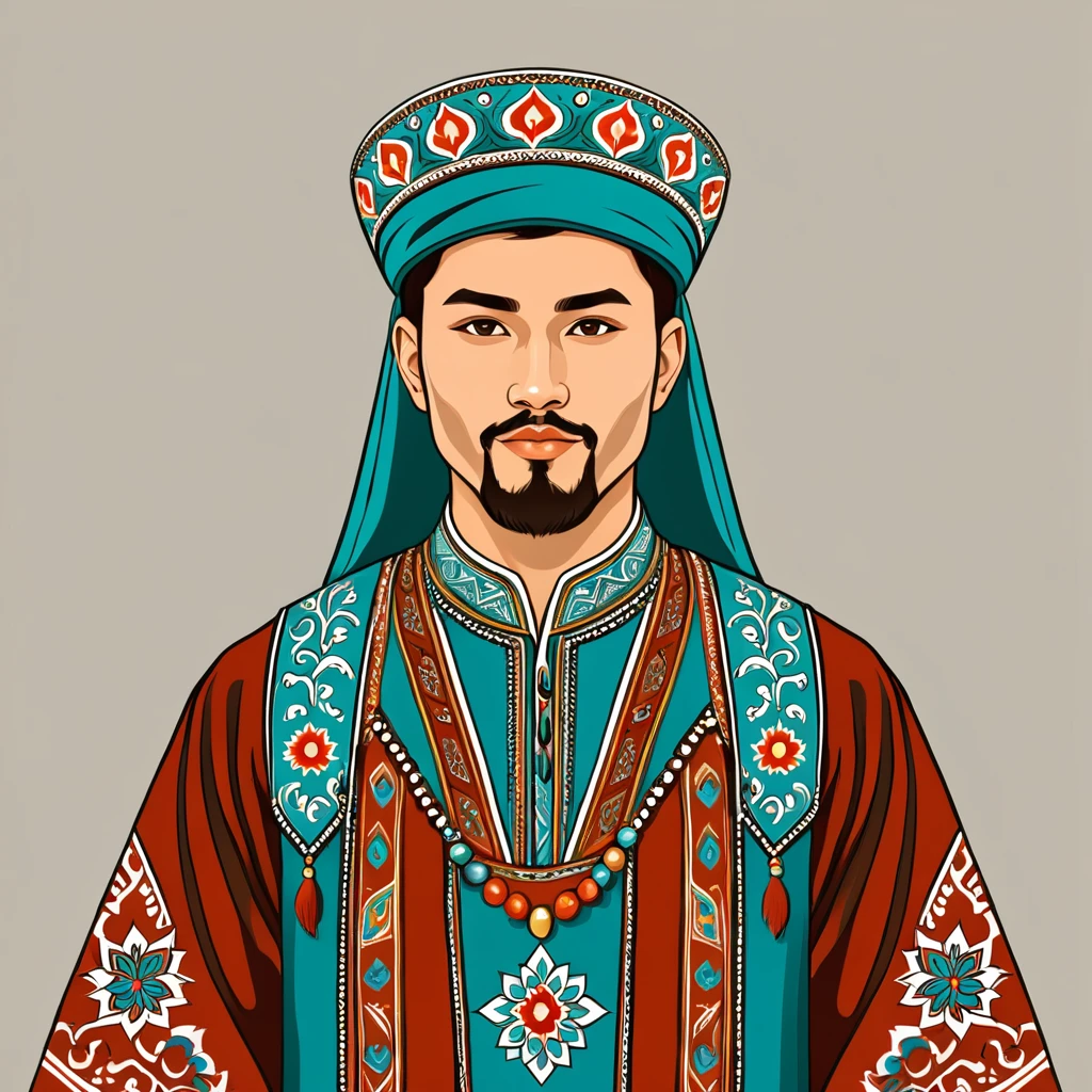 man in turkey folk outfit, vector graphics, strong contours