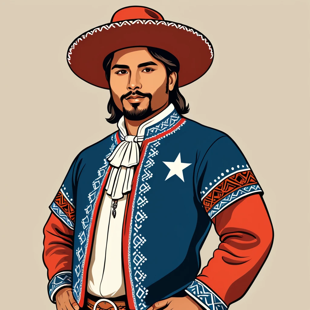 man in chile folk outfit, vector graphics, strong contours
